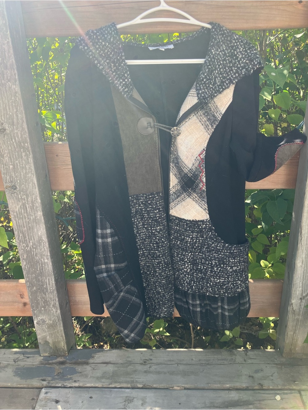 Women's Black Mixed-Texture Hooded Cardigan Sweater